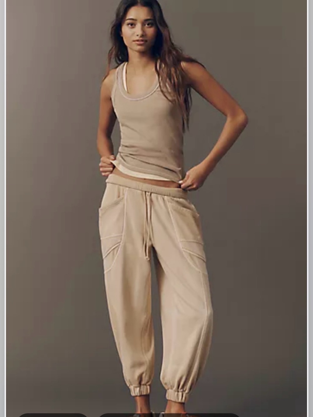 NWOT Anthropologie Daily Practice Easy Going Trousers Neutral Beige Jogger Sz M